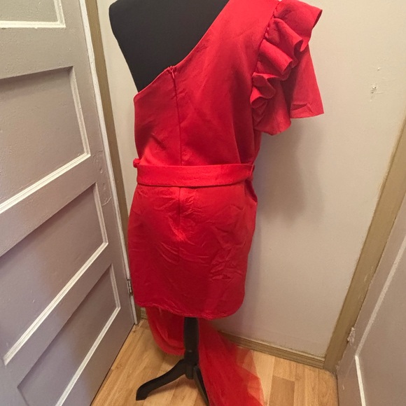 Red One-Shoulder Ruffle Dress - Picture 2 of 7